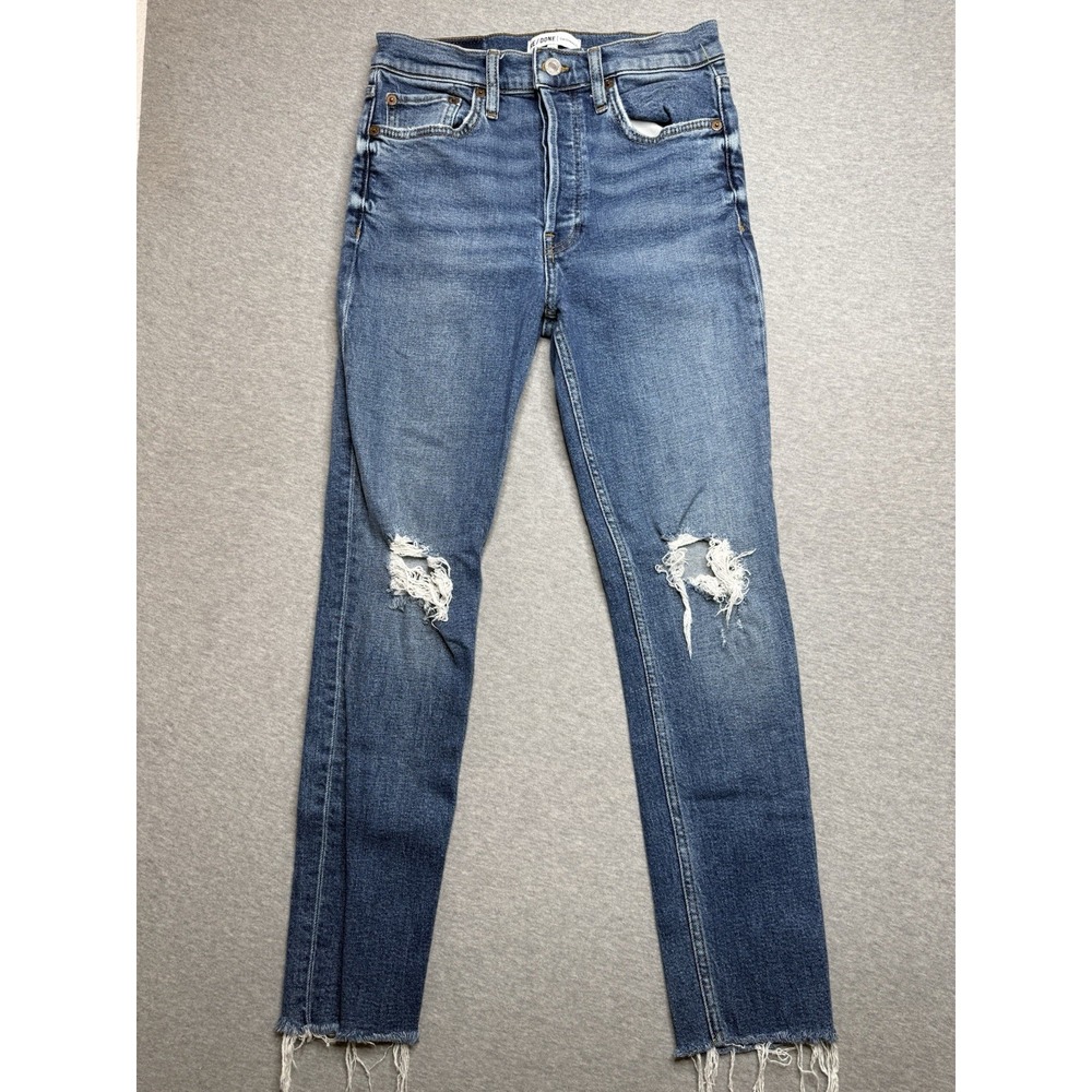 Re/Done Jeans Womens 27 90s High Rise Ankle Crop Distressed Button Fly Denim